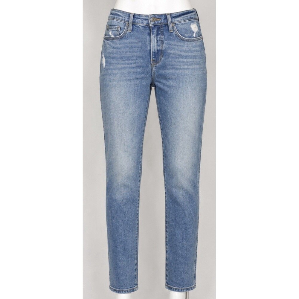 FRAME Le Sylvie Slender Straight Jeans 24 High Rise Distressed Stretch Denim